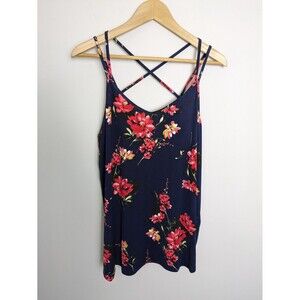 NWT Papermoon Women’s Blue Floral Criss Cross Strap Flowy Beach Tank Top Size 1X